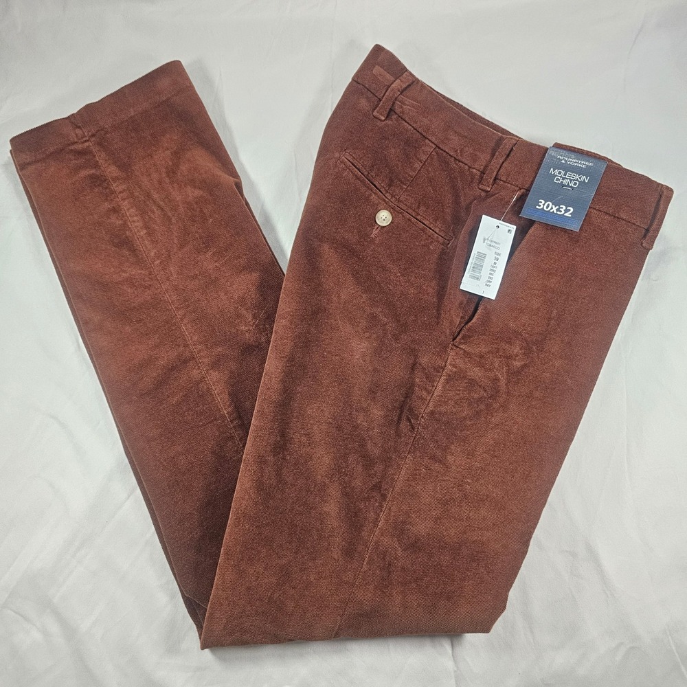 Roundtree & Yorke 30x32 Moleskin Chino Tobacco Brown Straight Pants NWT 1607
